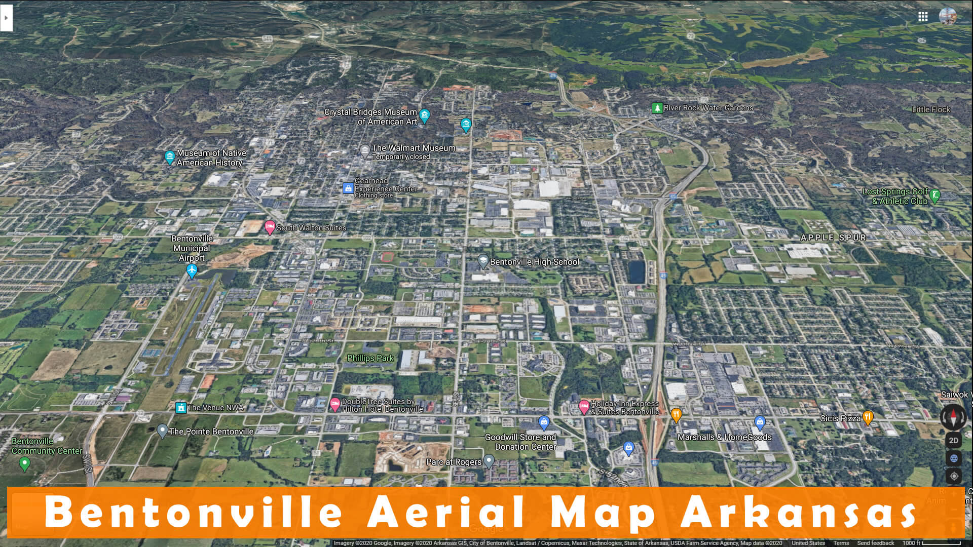 Bentonville Aerien Carte Arkansas